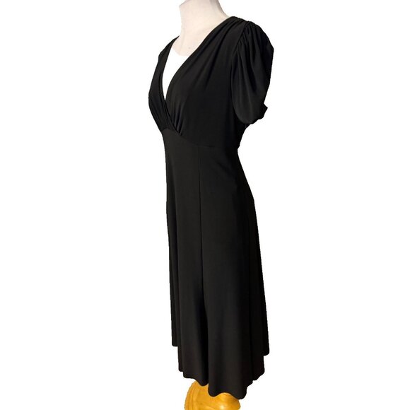 Jones NY Black Midi Dress 16 A Line Jersey Stretch Short Ruched Sleeve NEW - Picture 3 of 13